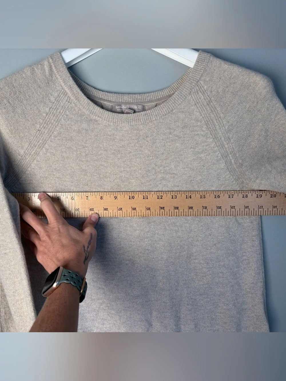 Banana Republic Metallic Shimmer Wool Blend Sweater Small S Oatmeal Beige Pleate